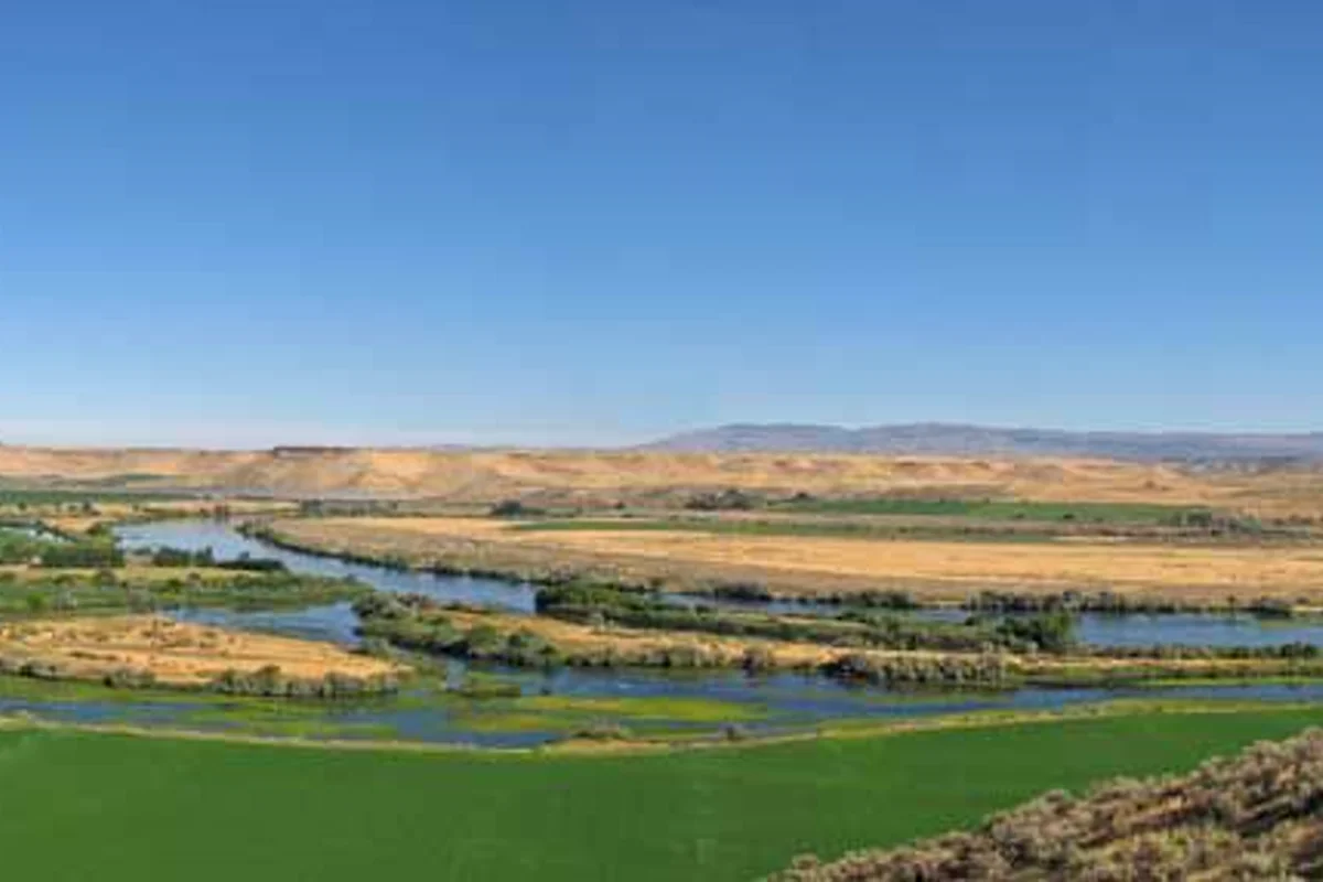 Three Island Crossing State Park RV camping on the Snake River Oregon Trail historic site in Glenns Ferry