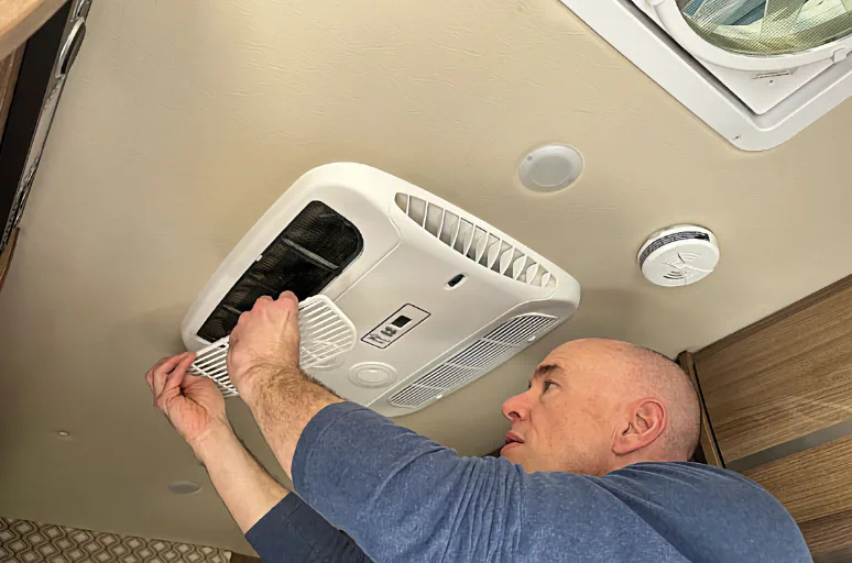 Micro-Air EasyStart soft-start kit installed on a Dometic Brisk II rooftop AC