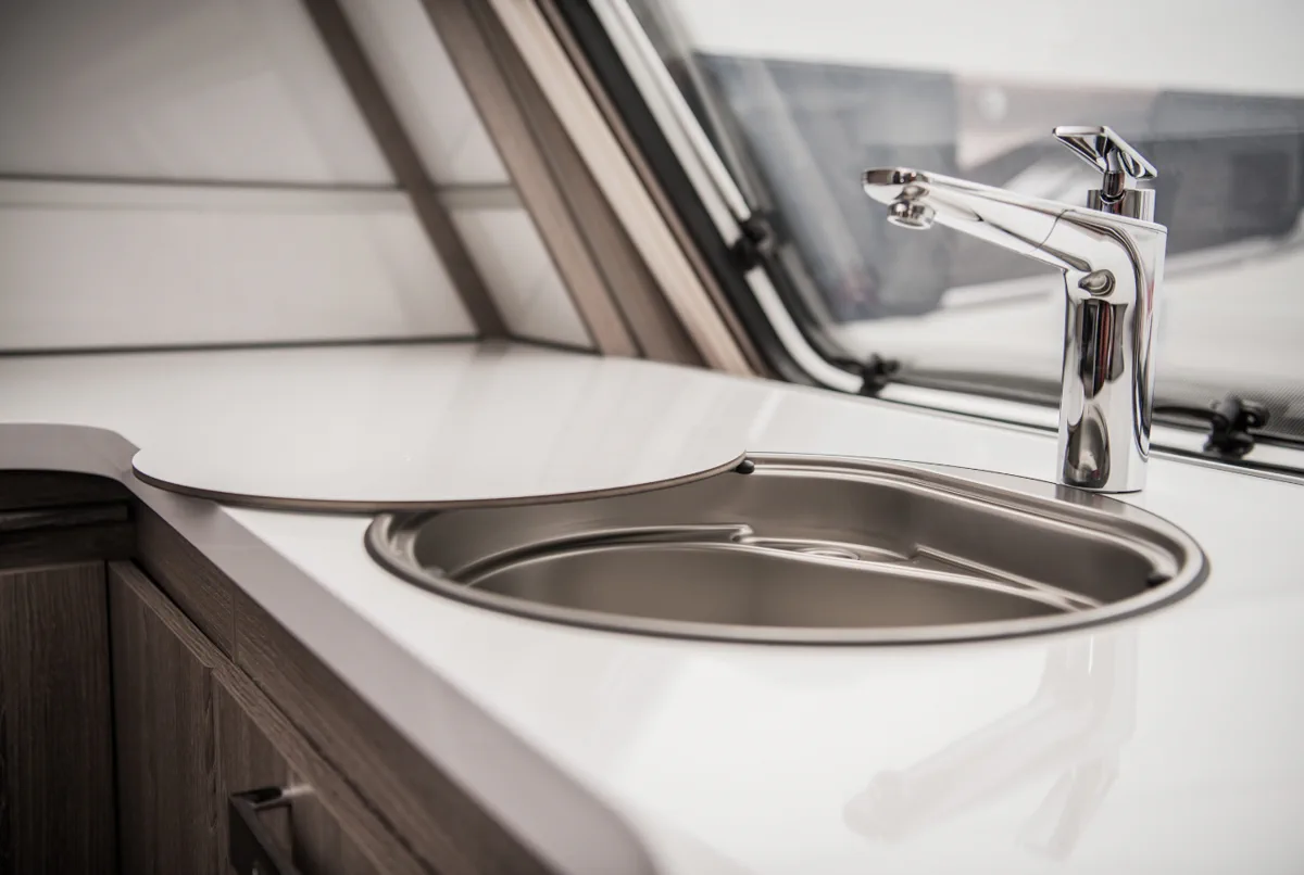 Interior water staining from a sudden storm event in an RV coach