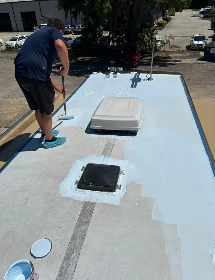 Dicor lap sealant top-up on a Tamarac home-stored Class B