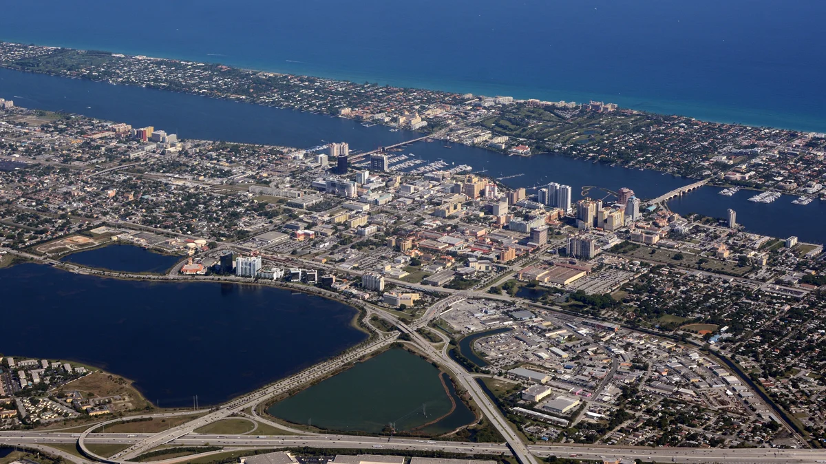 Downtown West Palm Beach skyline over the Intracoastal Waterway in Palm Beach County
