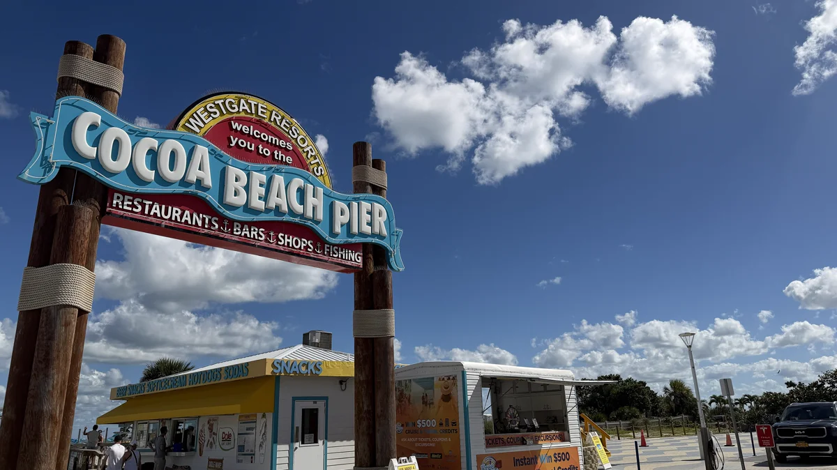 Cocoa Beach pier and Atlantic shoreline along Florida's Space Coast