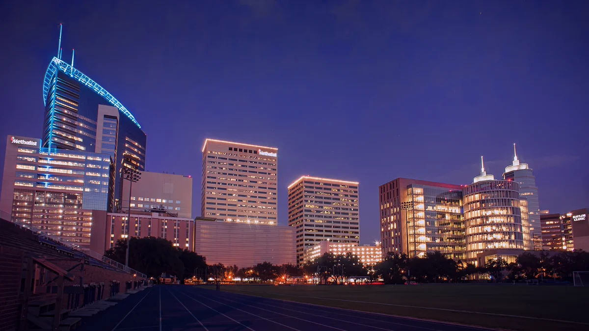 Houston Texas Medical Center and downtown skyline, the largest medical complex in the world