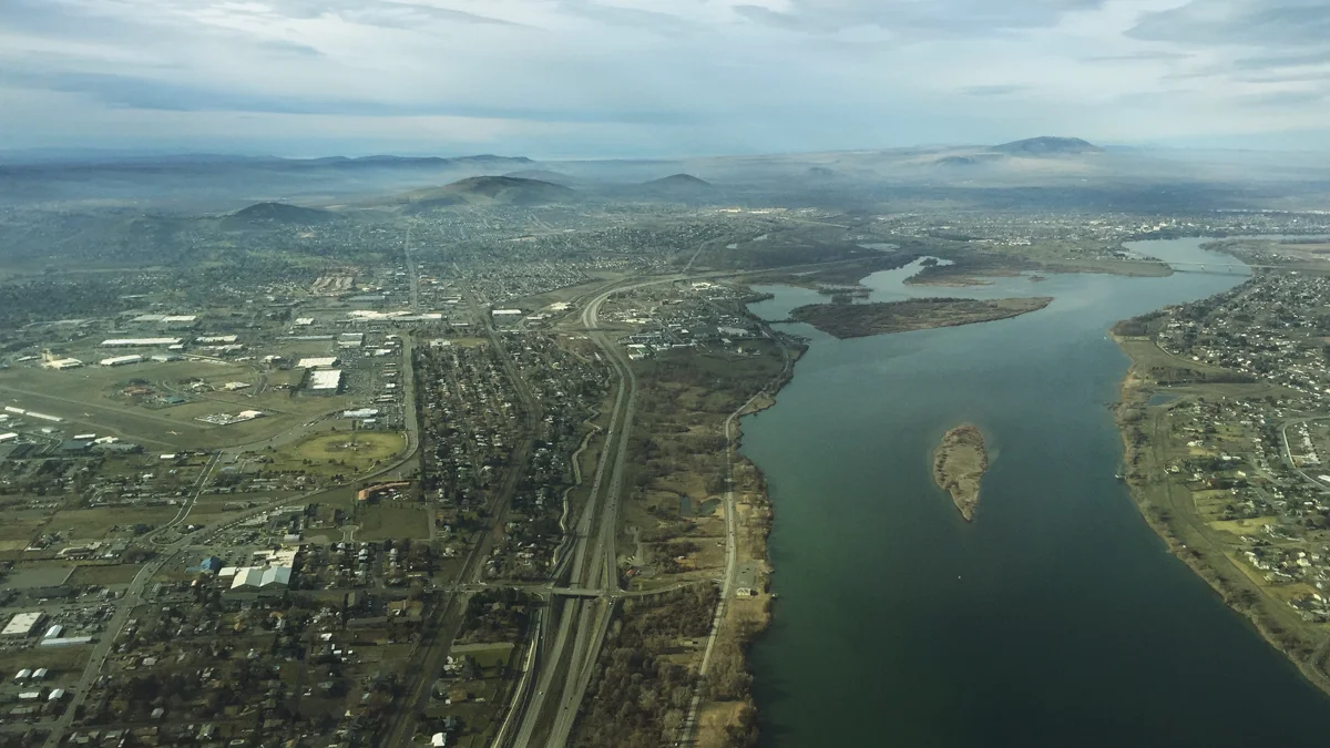 Kennewick Washington and the Columbia River aerial across the Tri-Cities region